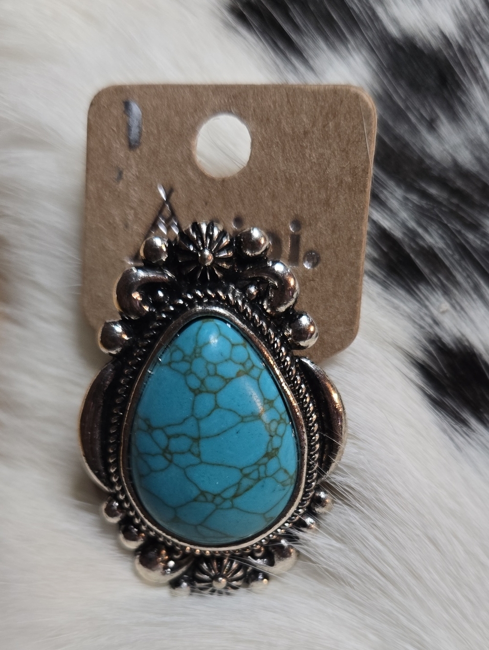 Tipi Turquoise Oversized Stone Teardrop Statement Adjustable Ring NWT
